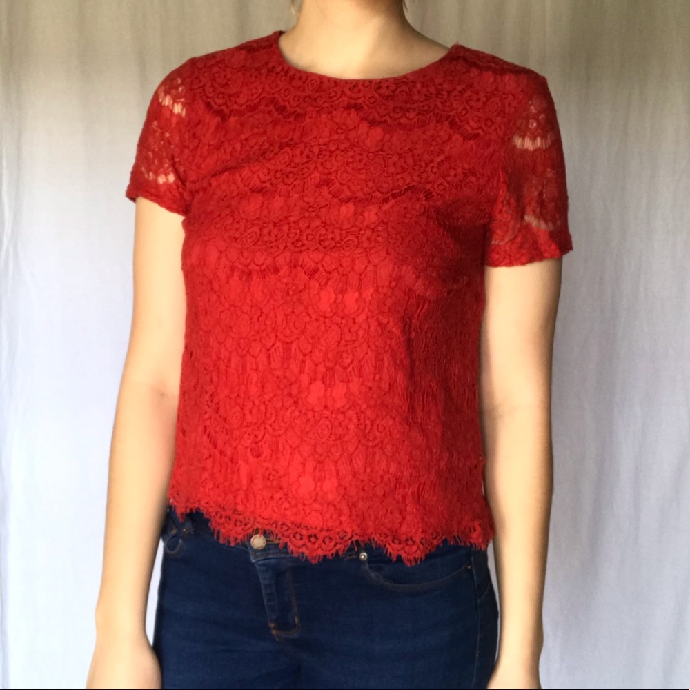 Red lace blouse